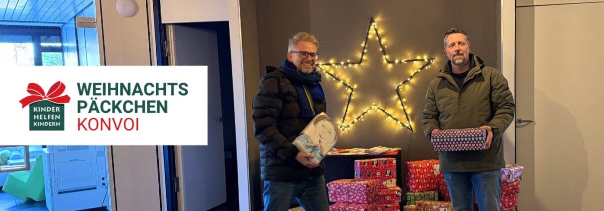 Gesammelte Weihnachtspäckchen in der offiziellen Sammelstelle 2be.